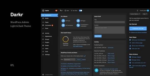 Darkr – WordPress Admin Light & Dark