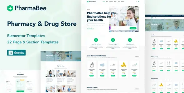 PharmaBee – Pharmacy & Drug Store Website Elementor Template Kit
